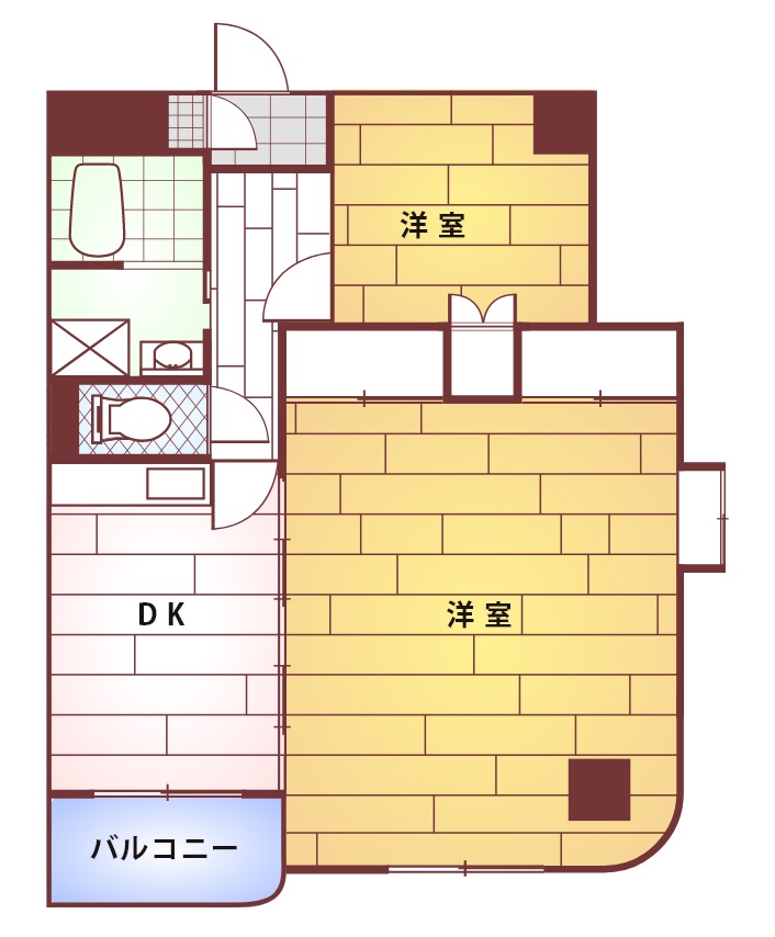 東南角部屋　広々な２DKタイプ
